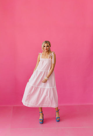Aubrey Gingham Tiered Midi Dress