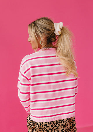 Alexa Stripe Cardigan in Pink Combo