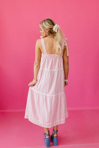 Aubrey Gingham Tiered Midi Dress