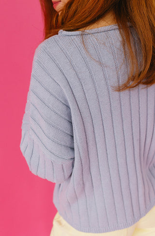 Kellen Cardigan Ribbed Mix Match Button in Dusty Blue