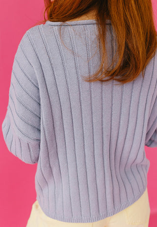 Kellen Cardigan Ribbed Mix Match Button in Dusty Blue