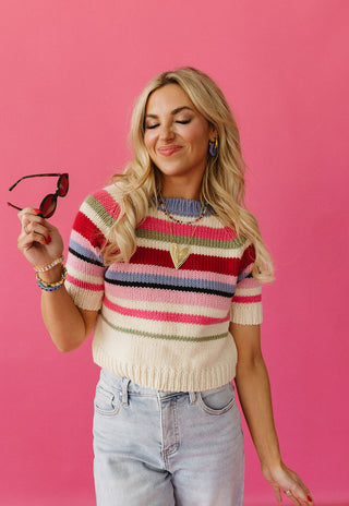 Zayne Short Sleeve Stripe Sweater