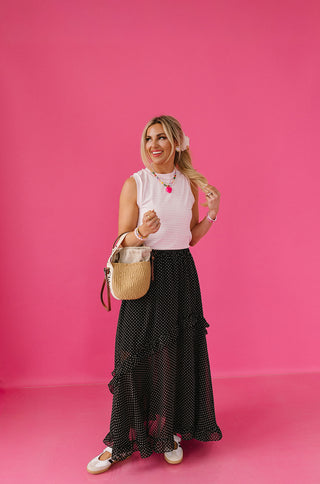 Conley Polka Dot Ruffle Maxi Skirt - RESTOCK