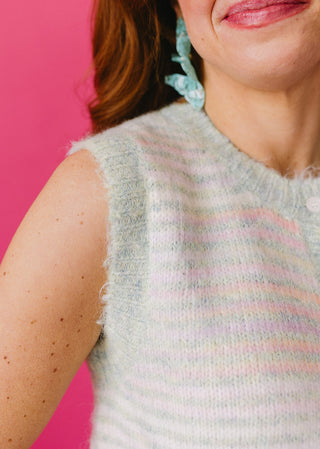 Averie Brushed Multi Colored Stripe Sweater Vest in Mint