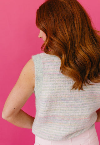 Averie Brushed Multi Colored Stripe Sweater Vest in Mint