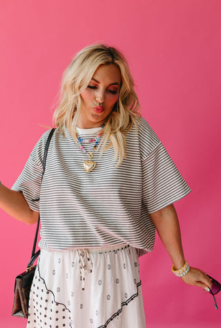 McCall Stripe Boyfriend Tee in Ivory/Black - RESTOCK