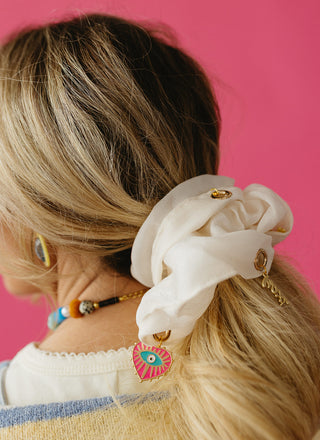 Oversized Scrunchie - Cream w/ Charms