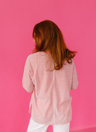 Kaya Stripe Top in Cherry/White
