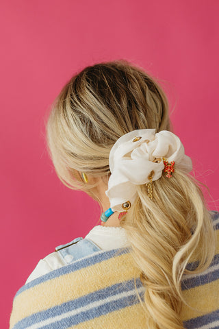 Oversized Scrunchie - Cream w/ Charms