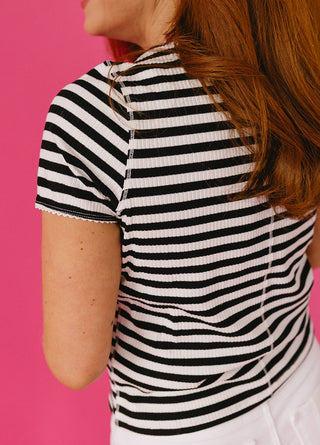 Zaylee Stripe Button Up Top in Black/White