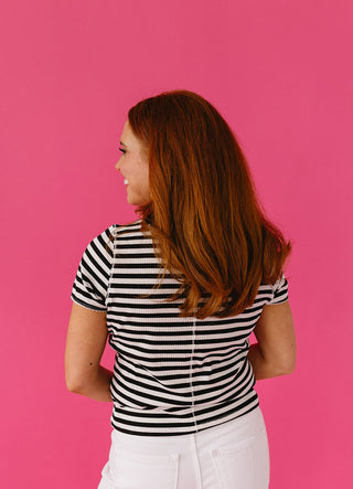 Zaylee Stripe Button Up Top in Black/White