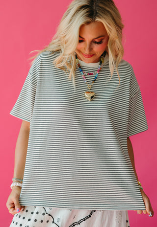McCall Stripe Boyfriend Tee in Ivory/Black - RESTOCK