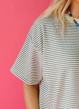 McCall Stripe Boyfriend Tee in Ivory/Black - RESTOCK