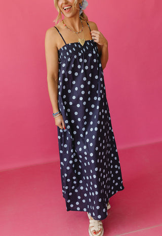 Reese Polka Dot Maxi Dress in Midnight