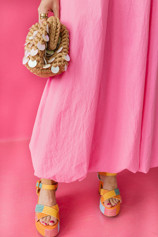 Talia Bubble Hem Maxi Dress in Pink