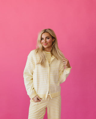 Tia Stripe Zip Up Hoodie in Butter Yellow