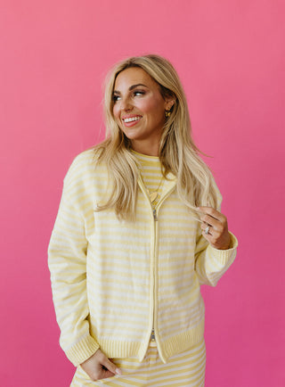 Tia Stripe Zip Up Hoodie in Butter Yellow