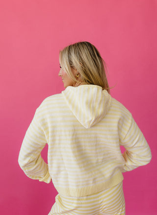 Tia Stripe Zip Up Hoodie in Butter Yellow