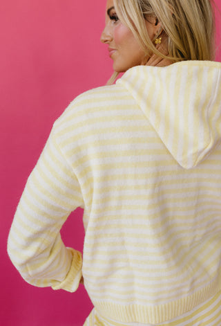 Tia Stripe Zip Up Hoodie in Butter Yellow