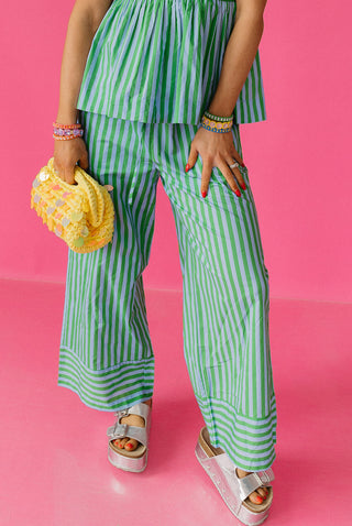 Giana Stripe Babydoll Pant Set in Green/Blue