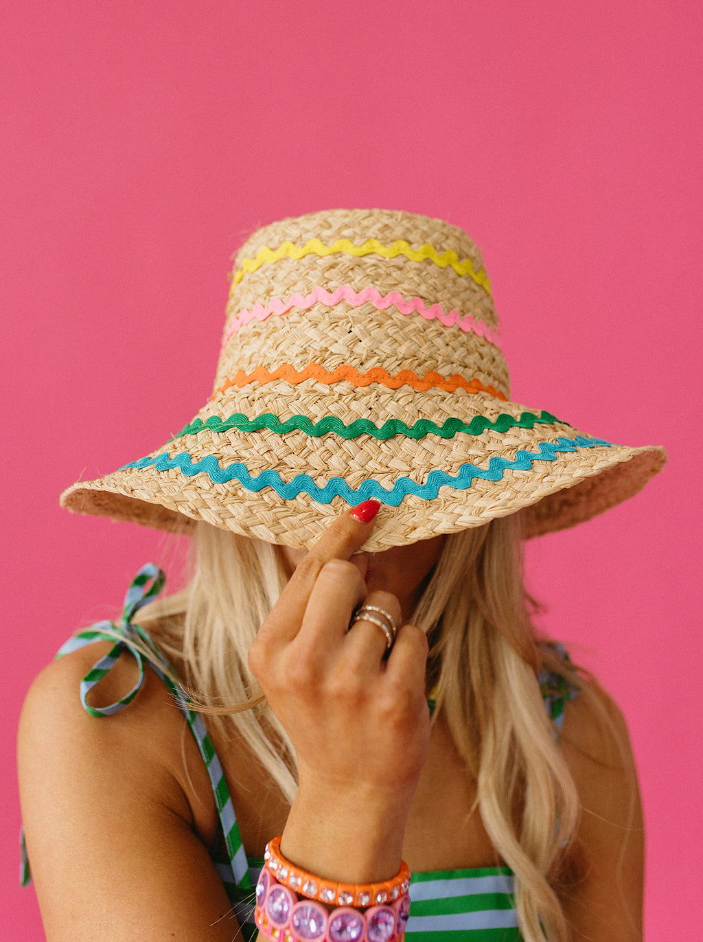 Ric Rac Rib Hat Carrie Ric Rac Bucket Hat | Raffia Bucket Hat with Trim – Metallic Market