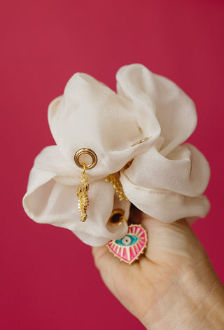 Oversized Scrunchie - Cream w/ Charms