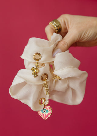 Oversized Scrunchie - Cream w/ Charms