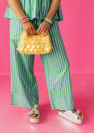 Giana Stripe Babydoll Pant Set in Green/Blue