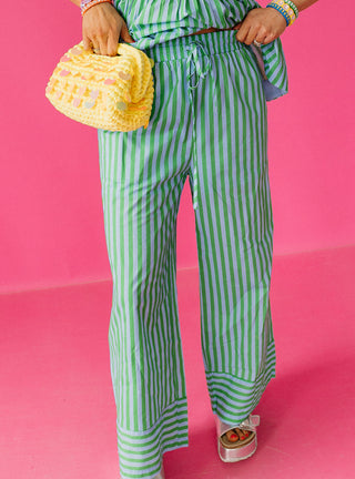 Giana Stripe Babydoll Pant Set in Green/Blue