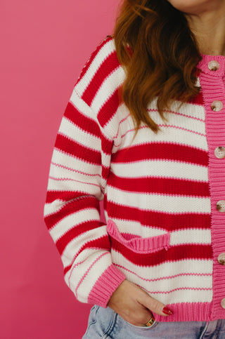 Camden Striped Cardigan In Pink/Red