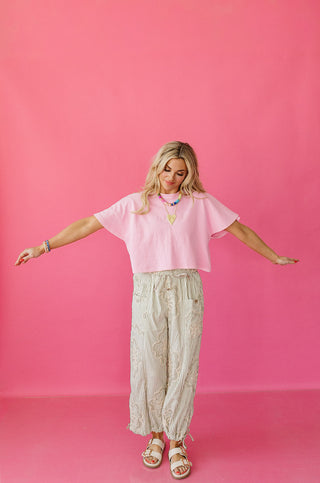 Heather Embroidered Stripe Pants