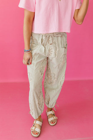 Heather Embroidered Stripe Pants