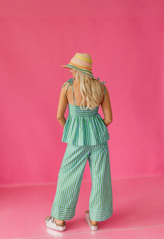 Giana Stripe Babydoll Pant Set in Green/Blue