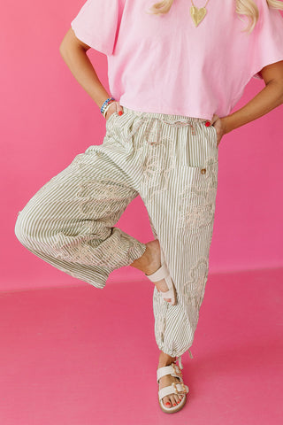 Heather Embroidered Stripe Pants