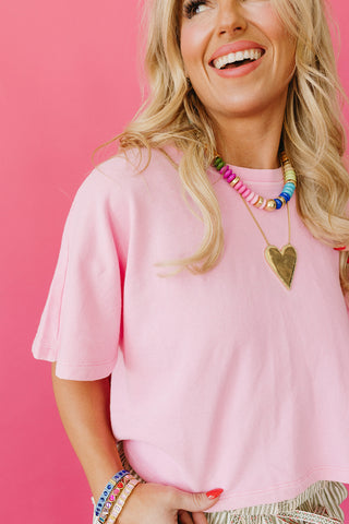 Leslie Crop Flutter Sleeve Top In Hibiscus