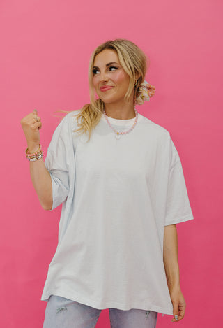 Kelly Ann Oversized Stripe Short Sleeve Tee In Light Blue