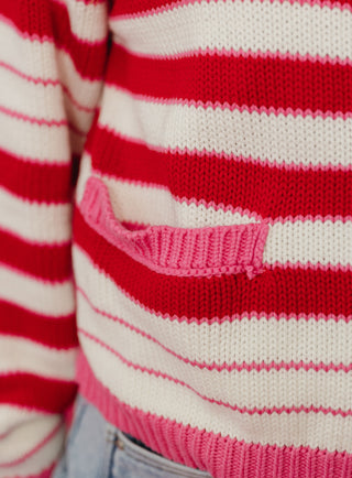 Camden Striped Cardigan In Pink/Red