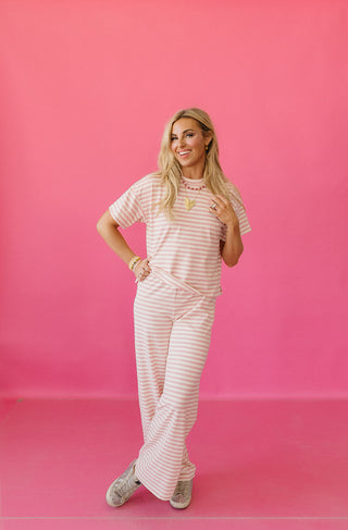 Ramsey Stripe Short Sleeve Top in Pink