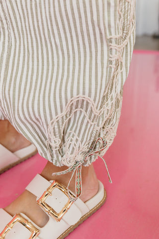 Heather Embroidered Stripe Pants