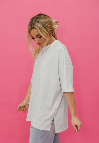 Kelly Ann Oversized Stripe Short Sleeve Tee In Light Blue