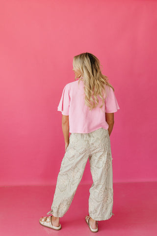 Heather Embroidered Stripe Pants
