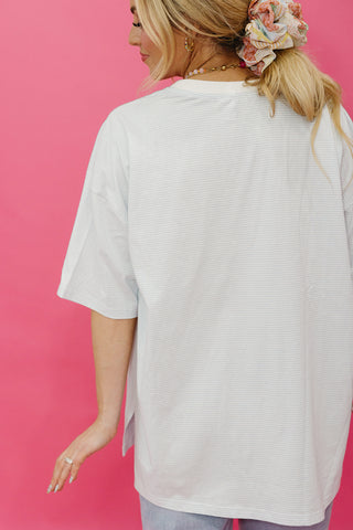 Kelly Ann Oversized Stripe Short Sleeve Tee In Light Blue
