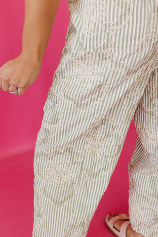 Heather Embroidered Stripe Pants