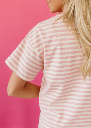 Ramsey Stripe Short Sleeve Top in Pink