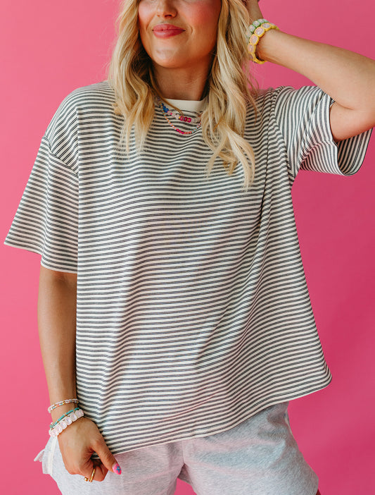 McCall Stripe Boyfriend Tee in Ivory/Black