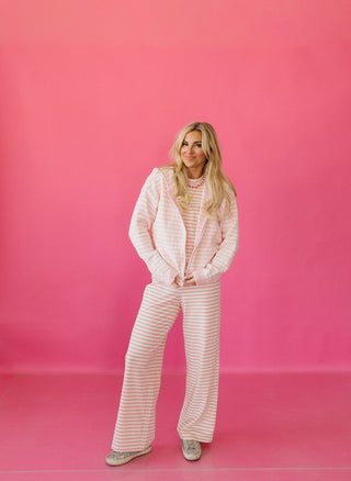 Tia Stripe Zip Up Hoodie in Baby Pink