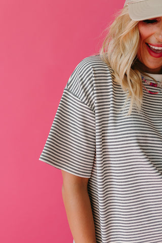 McCall Stripe Boyfriend Tee in Ivory/Black - RESTOCK