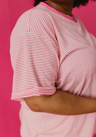 Carter Stripe Short Sleeve Top in Pink/White