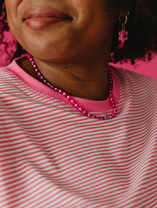 Carter Stripe Short Sleeve Top in Pink/White