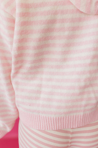 Tia Stripe Zip Up Hoodie in Baby Pink